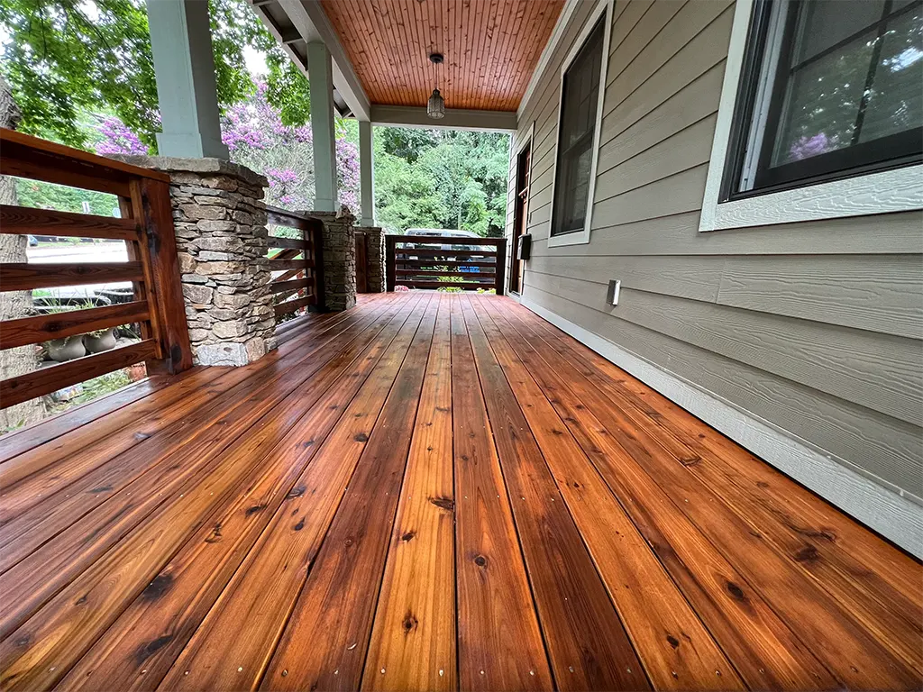 freshly stained deck with clear sealer 