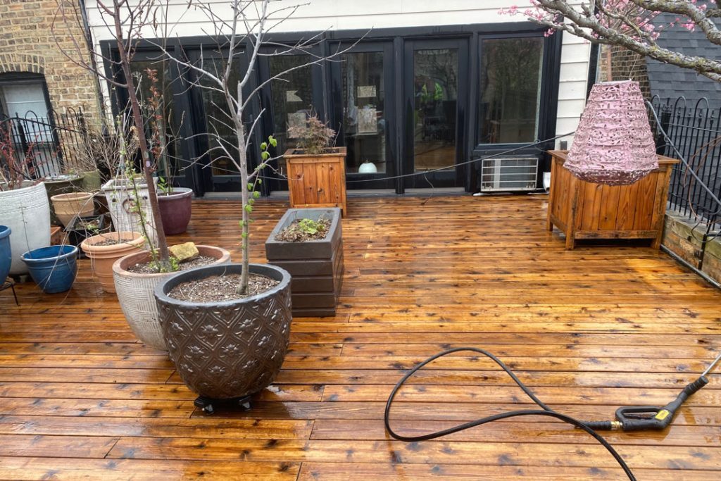 wooden deck is being prepared for deck repair