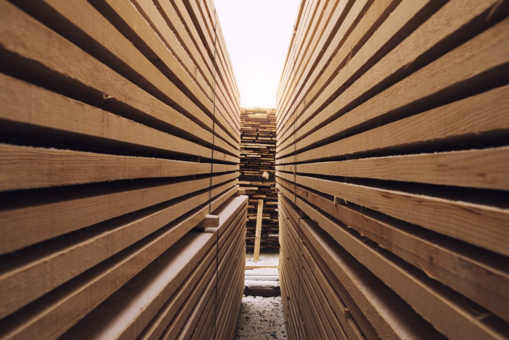 wooden planks in lumber yard